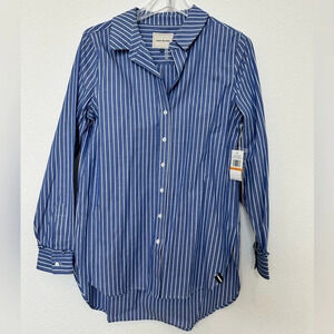 NWT Court & Rowe‎ Chambray Blue and White Button Up Stripe Shirt Size Small